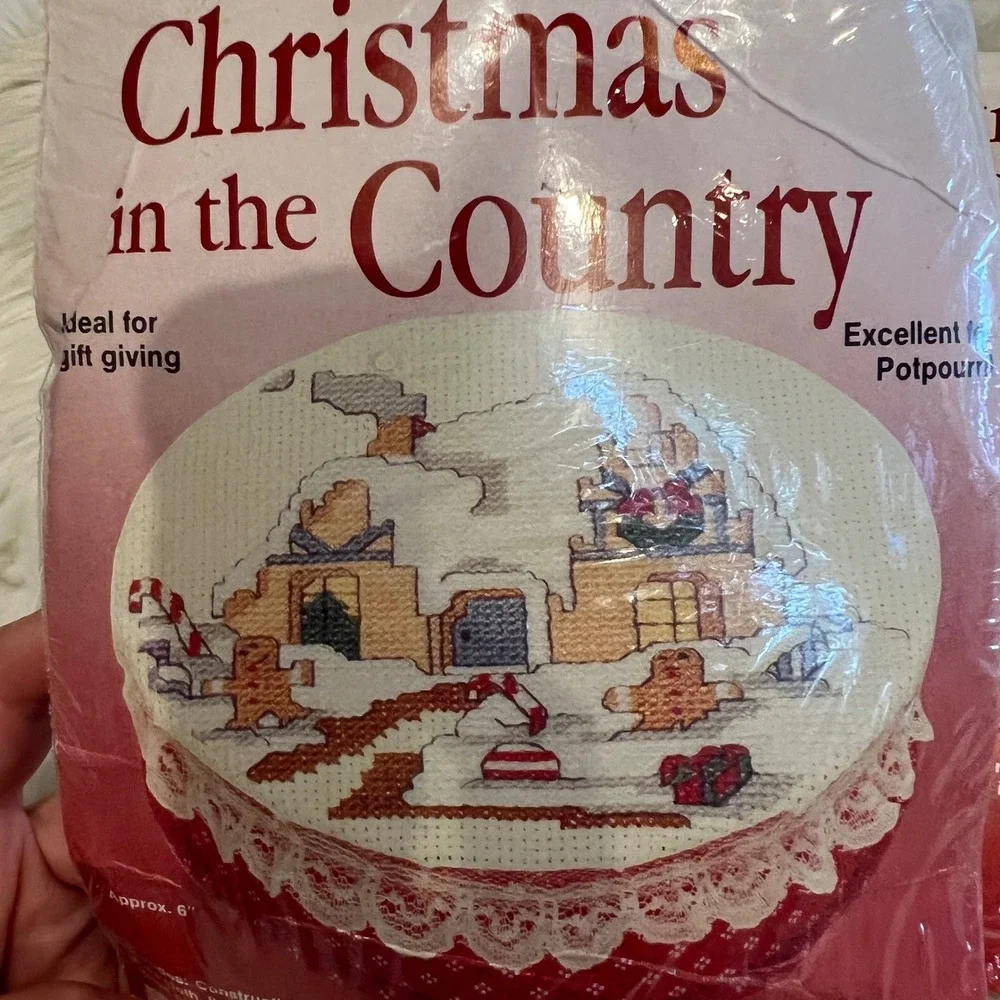 3 Vintage Christmas in the Country Cross Stitch Kits Santa Gingerbread House 6in